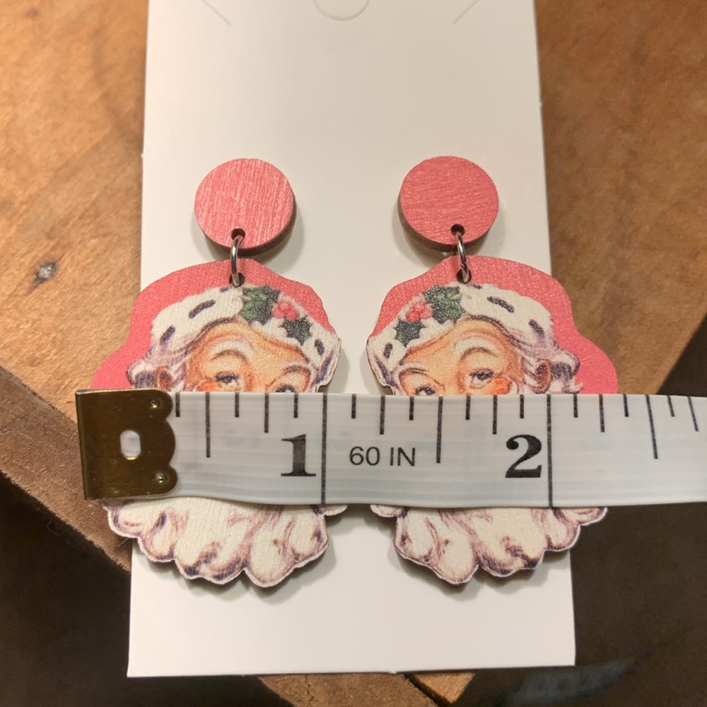 Pink Christmas Santa Earrings - Picture 4 of 4